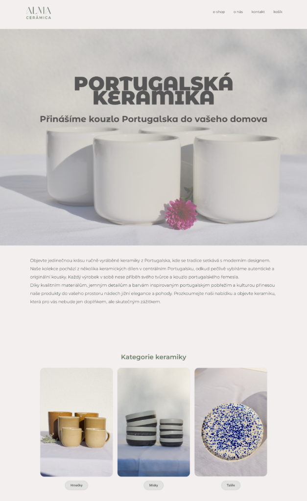 home page of the website